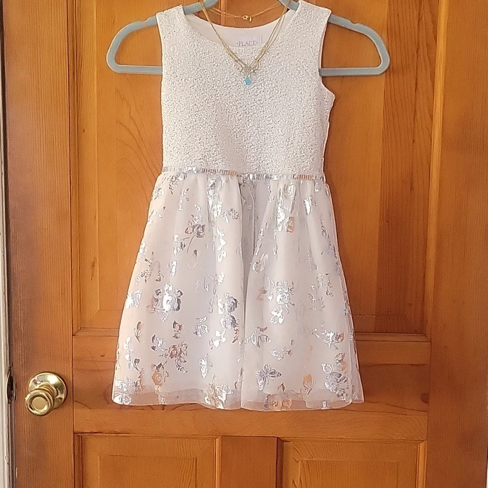 The Children's Place Ivory Floral Shine Party Dress